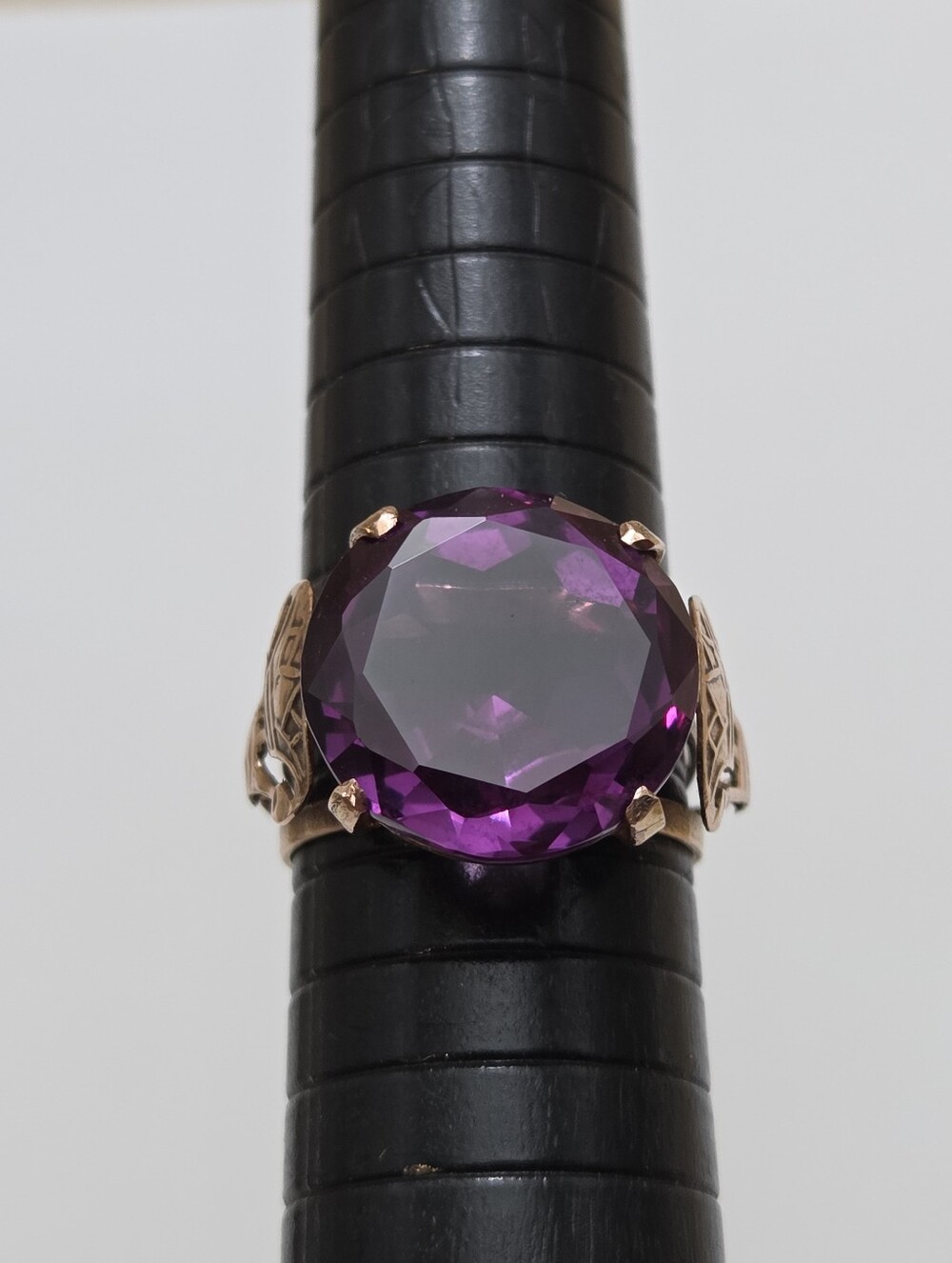 Vintage Egyptian 12k Gold Lotus Flower Synthetic Alexandrite Ring Sz7 6.5g